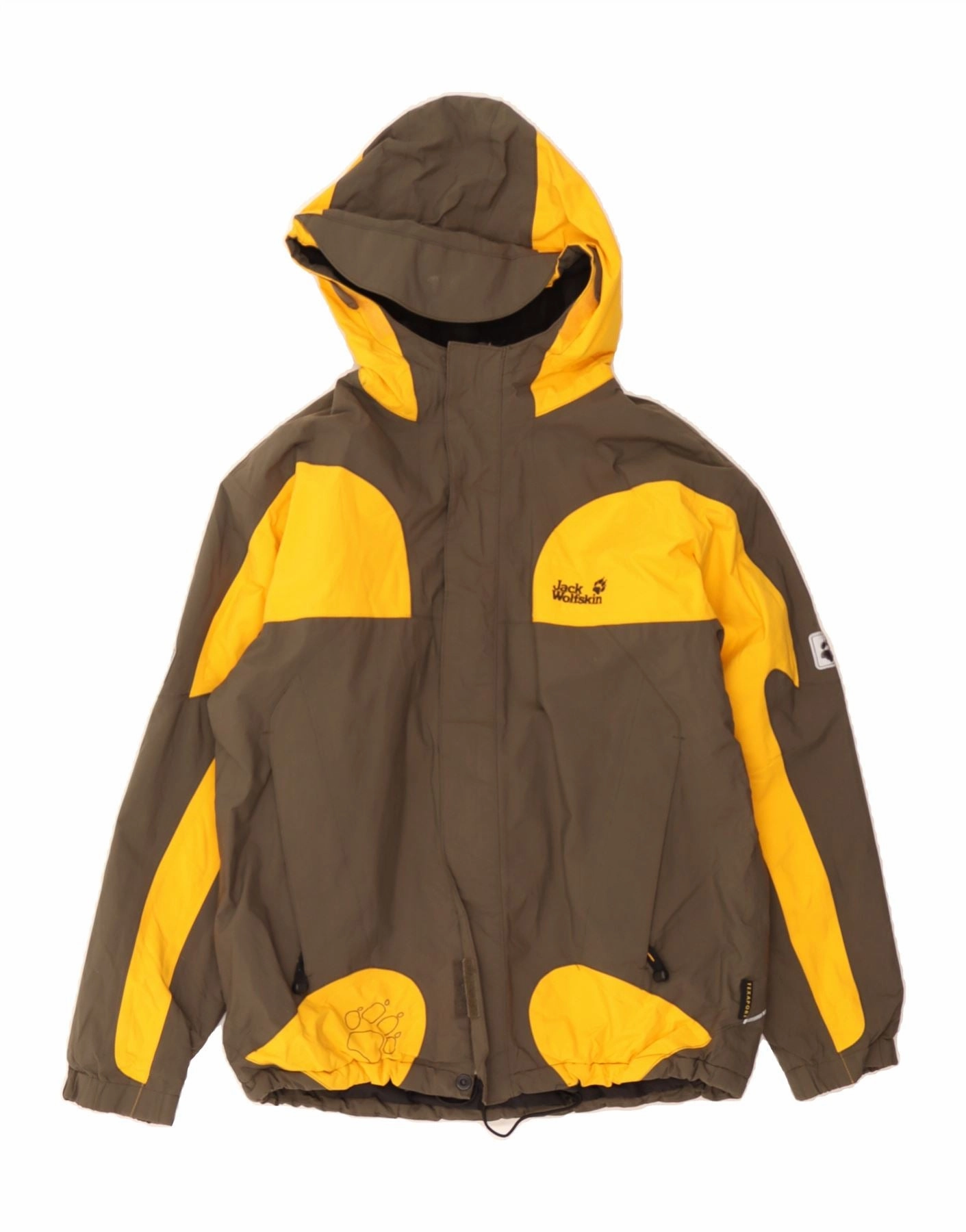 Outdoor Adventure JACK WOLFSKIN Boys Hooded Windbreaker Jacket 11-12 Years Brown Colourblock
