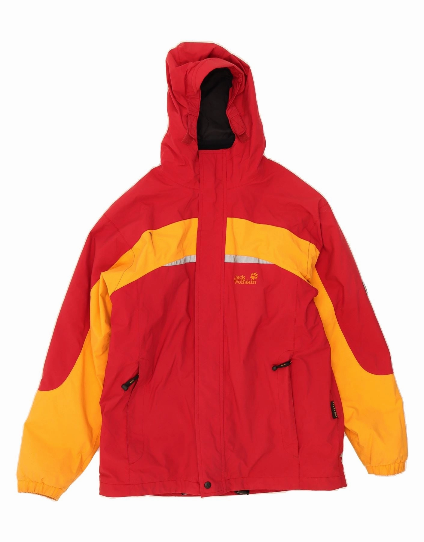 Likelihood Protect JACK WOLFSKIN Boys Hooded Windbreaker Jacket 13-14 Years Red Colourblock