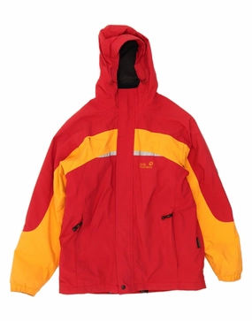 Likelihood Protect JACK WOLFSKIN Boys Hooded Windbreaker Jacket 13-14 Years Red Colourblock