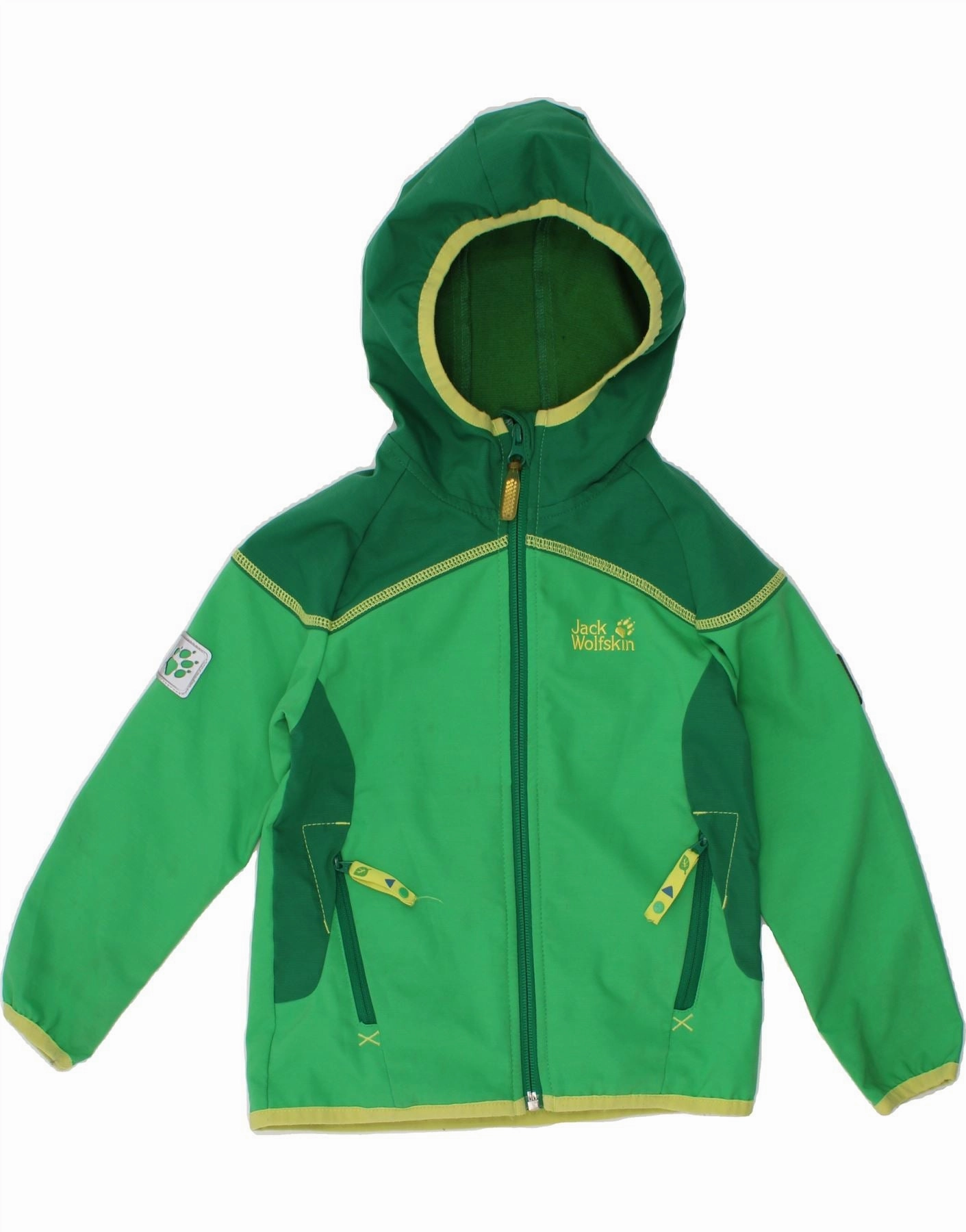 JACK WOLFSKIN Boys Hooded Windbreaker Jacket 3-4 Years Green Colourblock Beanie Heavy Duty Zippers
