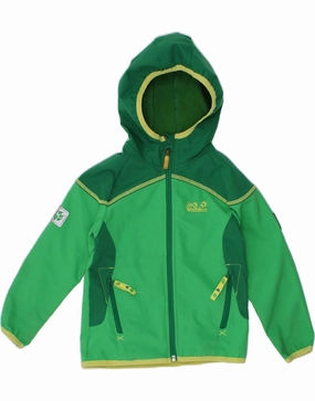 JACK WOLFSKIN Boys Hooded Windbreaker Jacket 3-4 Years Green Colourblock Beanie Heavy Duty Zippers