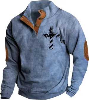 Jackets for Men Western Aztec Ethnic Print Vintage Top Long Sleeve Shirt Stand Collar Button Down Pullover Fall 2024