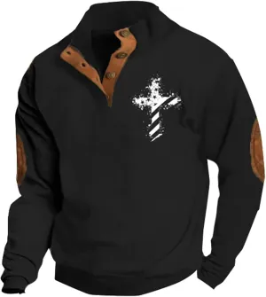 Jackets for Men Western Aztec Ethnic Print Vintage Top Long Sleeve Shirt Stand Collar Button Down Pullover Fall 2024
