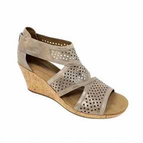 Janna Caged Wide Wedge Sandal In Metallic Wide space Versatile Base