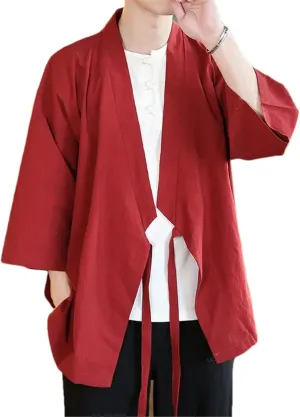 Japanese Men Cardigan Kimono Traditional Samurai Clothing Streetwear Yukata Male Shirt Haori Mens Kimono Shirt