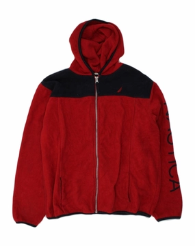 NAUTICA Boys Graphic Hooded Fleece Jacket 10-11 Years Medium Red Polyester Off Duty