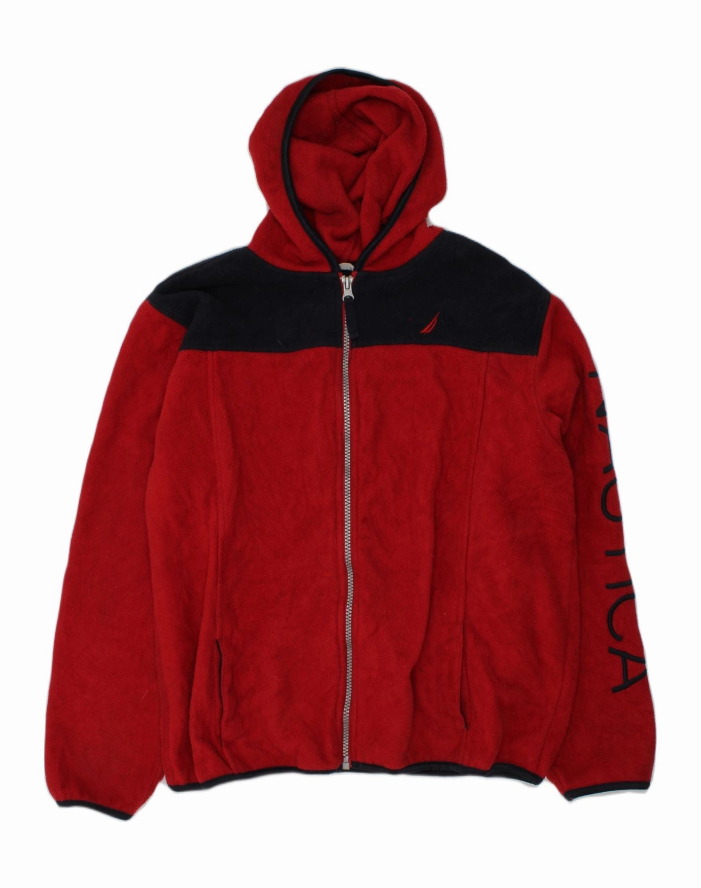 NAUTICA Boys Graphic Hooded Fleece Jacket 10-11 Years Medium Red Polyester Off Duty