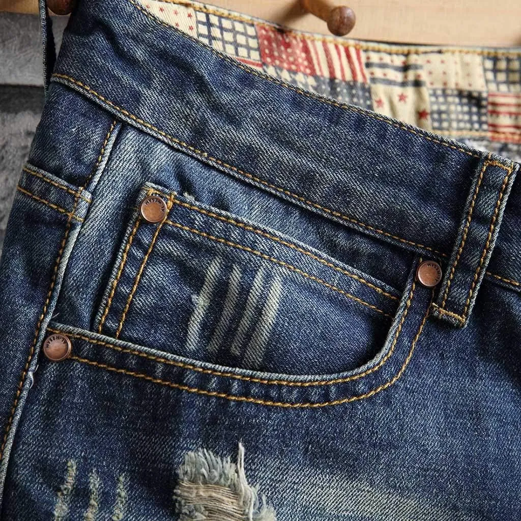 Jean Shorts Men Ripped Distressed Straight Fit Denim Pants Summer Casual Classic Straight Short Jeans