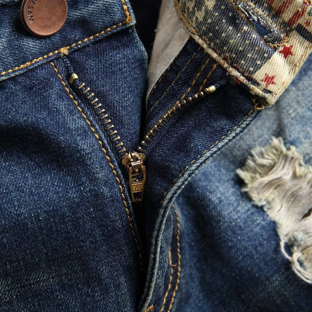 Jean Shorts Men Ripped Distressed Straight Fit Denim Pants Summer Casual Classic Straight Short Jeans