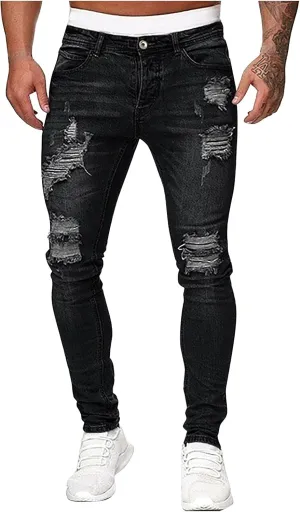 Jeans for Men Ripped,2023 Summer Skinny Stretchy Mens Denim Jeans Vintage Pants for Men Jeans
