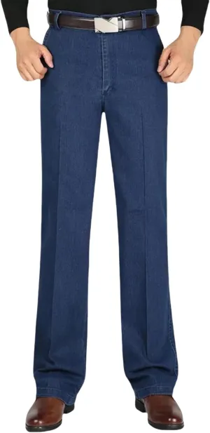 Jeans for Older Men, Men's Classic Straight Fit Stretch Jeans Elastic Waist Relaxed Fit Pants with Zipper and Button