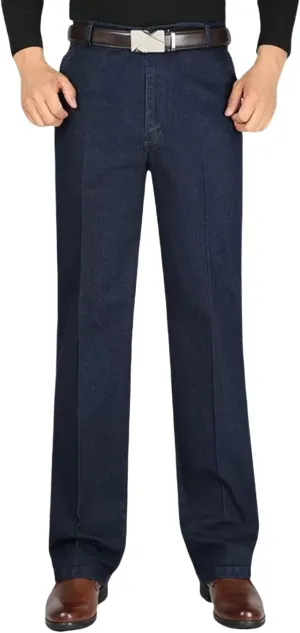 Jeans for Older Men, Men's Classic Straight Fit Stretch Jeans Elastic Waist Relaxed Fit Pants with Zipper and Button