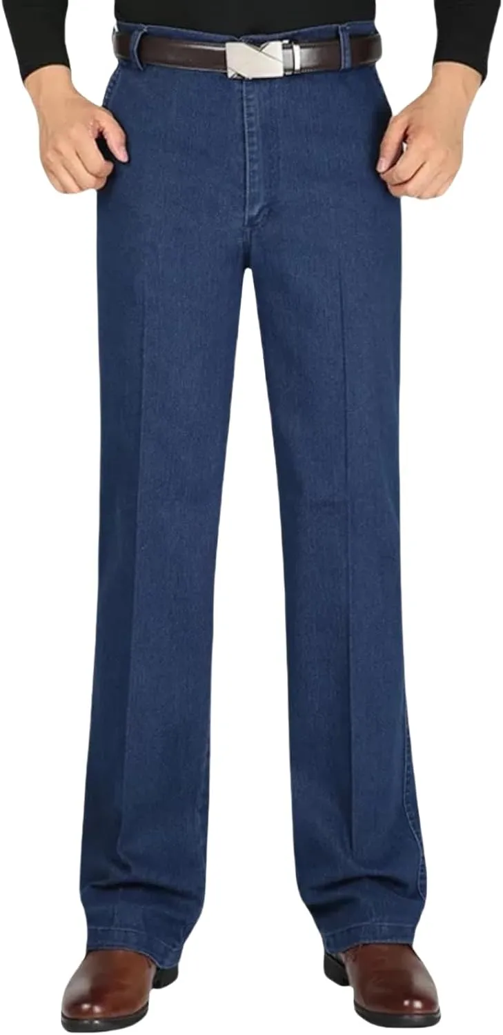 Jeans for Older Men, Men's Classic Straight Fit Stretch Jeans Elastic Waist Relaxed Fit Pants with Zipper and Button