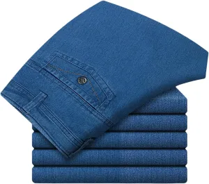 Jeans for Older Men, Mens Relaxed Fit Classic Straight Stretch Jean, Regular Comfort Dad Work Elastic Pants Men's Jeans