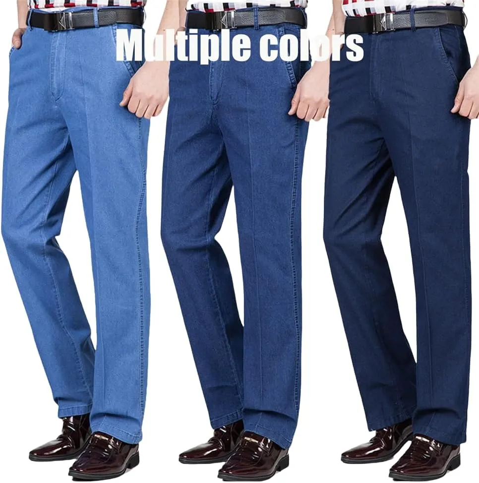 Jeans for Older Men, Mens Relaxed Fit Classic Straight Stretch Jean, Regular Comfort Dad Work Elastic Pants Men's Jeans