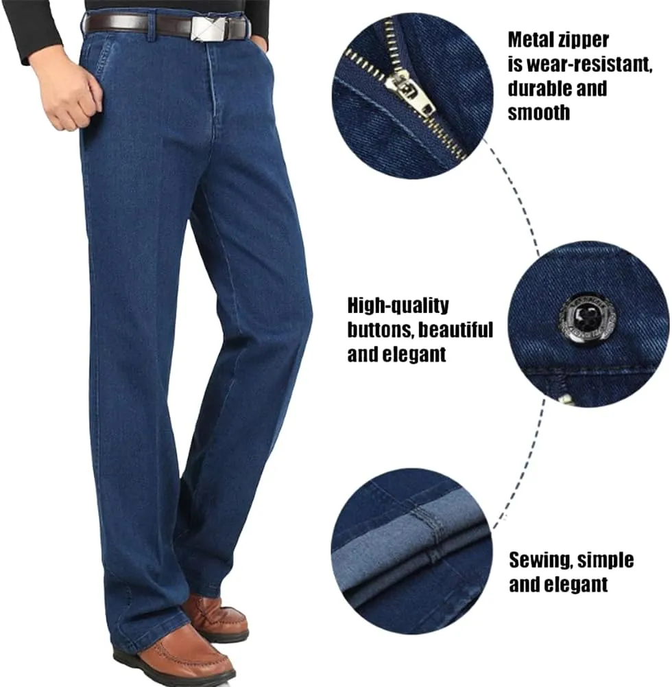 Jeans for Older Men, Mens Relaxed Fit Classic Straight Stretch Jean, Regular Comfort Dad Work Elastic Pants Men's Jeans