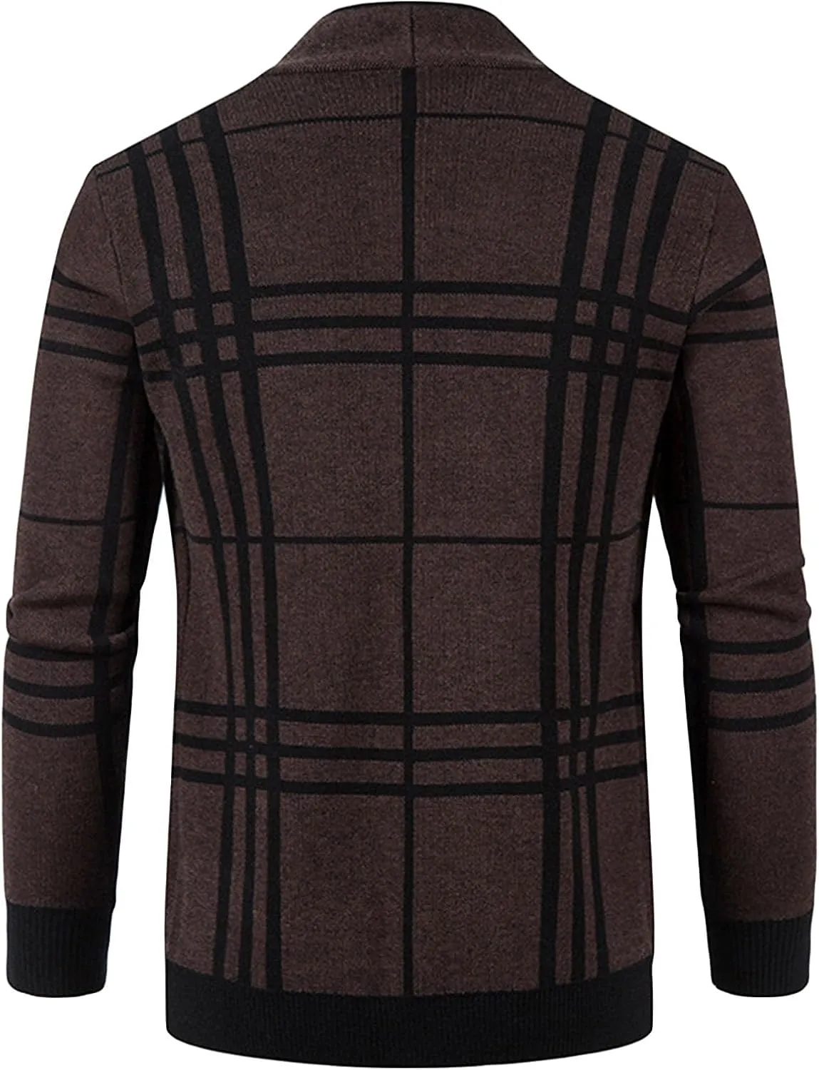 JEsilunmaMY Men's Plaid Knitted Cardigan Sweaters Long Sleeve V Neck Open Front Cardigan Front Pockets Casual Knitwear Coat
