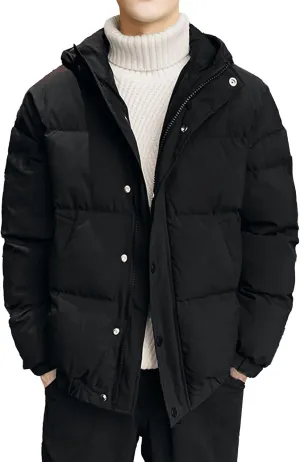 JEsilunmaMY Men's Thicken Thermal Padded Down Jacket Winter Coats Hooded Puffer Jacket Windproof Thermal Quilted Jacket
