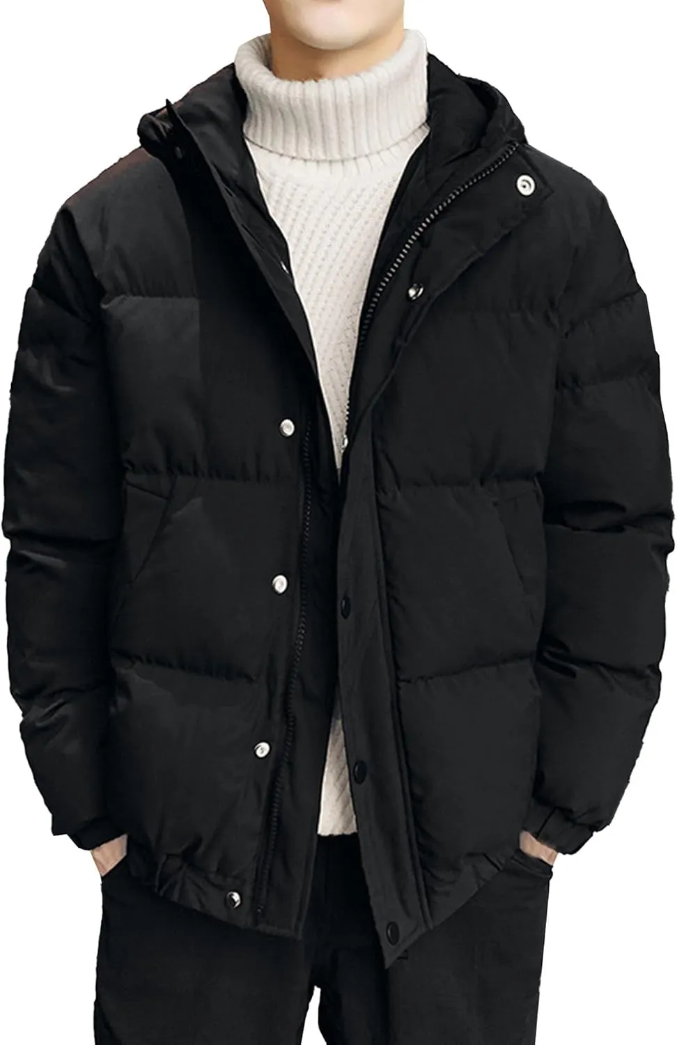 JEsilunmaMY Men's Thicken Thermal Padded Down Jacket Winter Coats Hooded Puffer Jacket Windproof Thermal Quilted Jacket