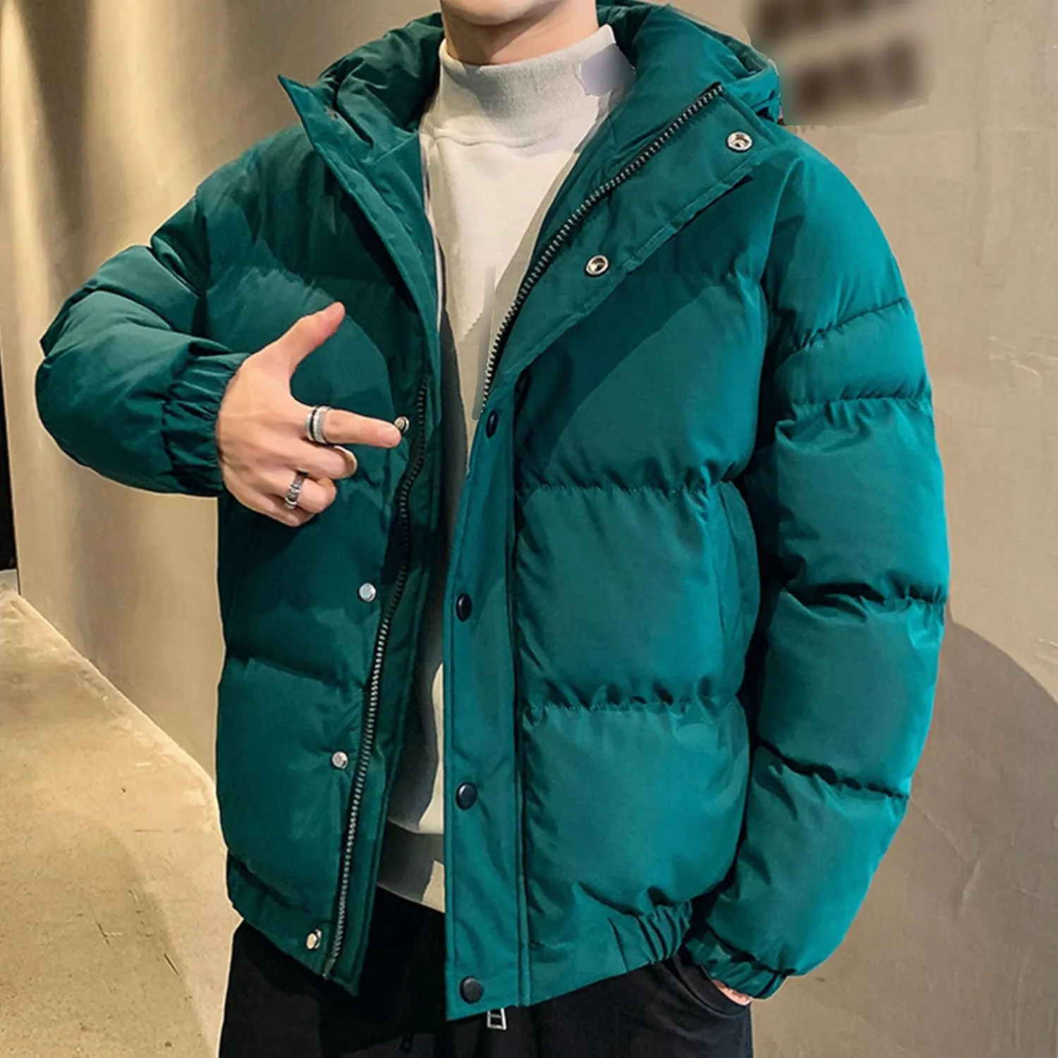JEsilunmaMY Men's Thicken Thermal Padded Down Jacket Winter Coats Hooded Puffer Jacket Windproof Thermal Quilted Jacket