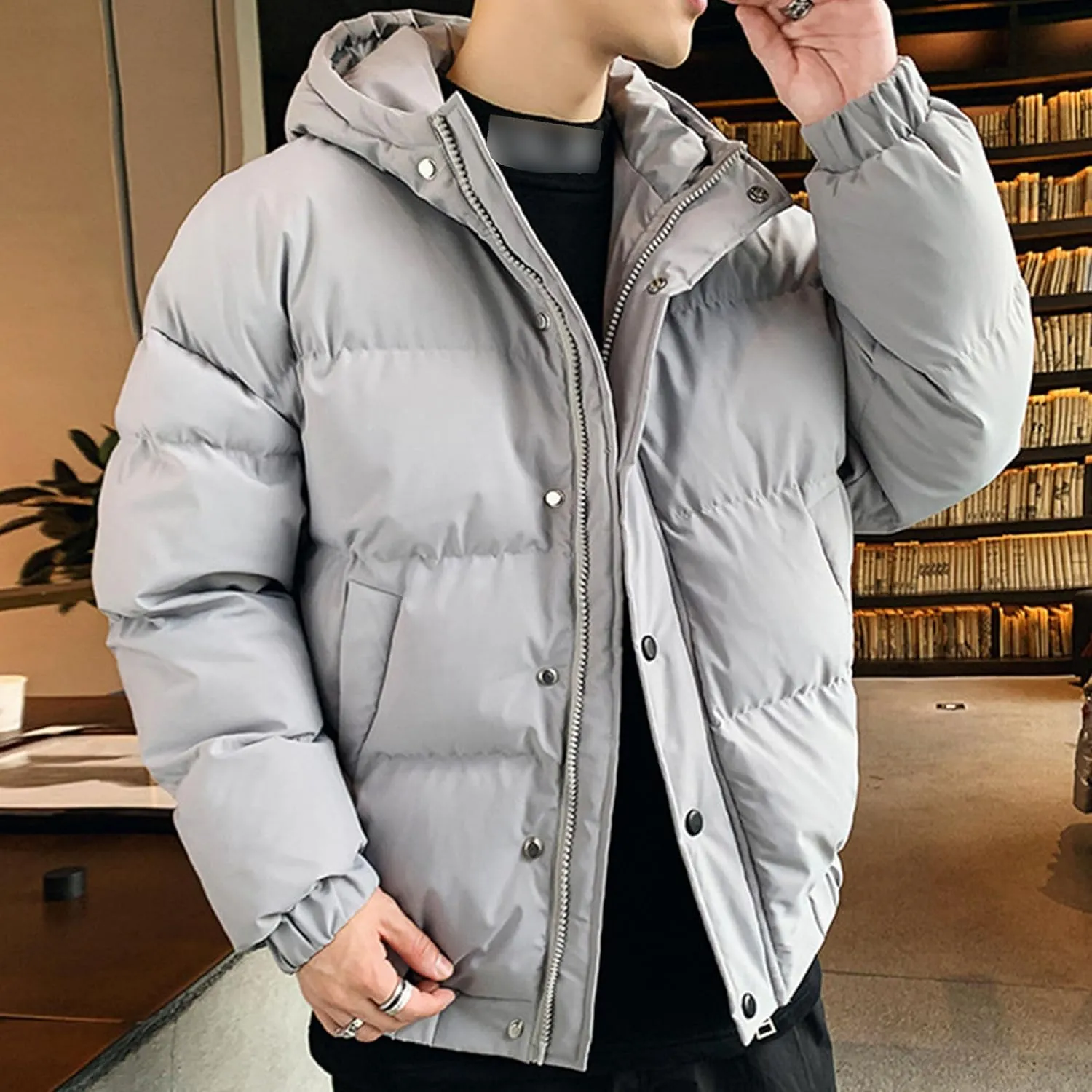 JEsilunmaMY Men's Thicken Thermal Padded Down Jacket Winter Coats Hooded Puffer Jacket Windproof Thermal Quilted Jacket