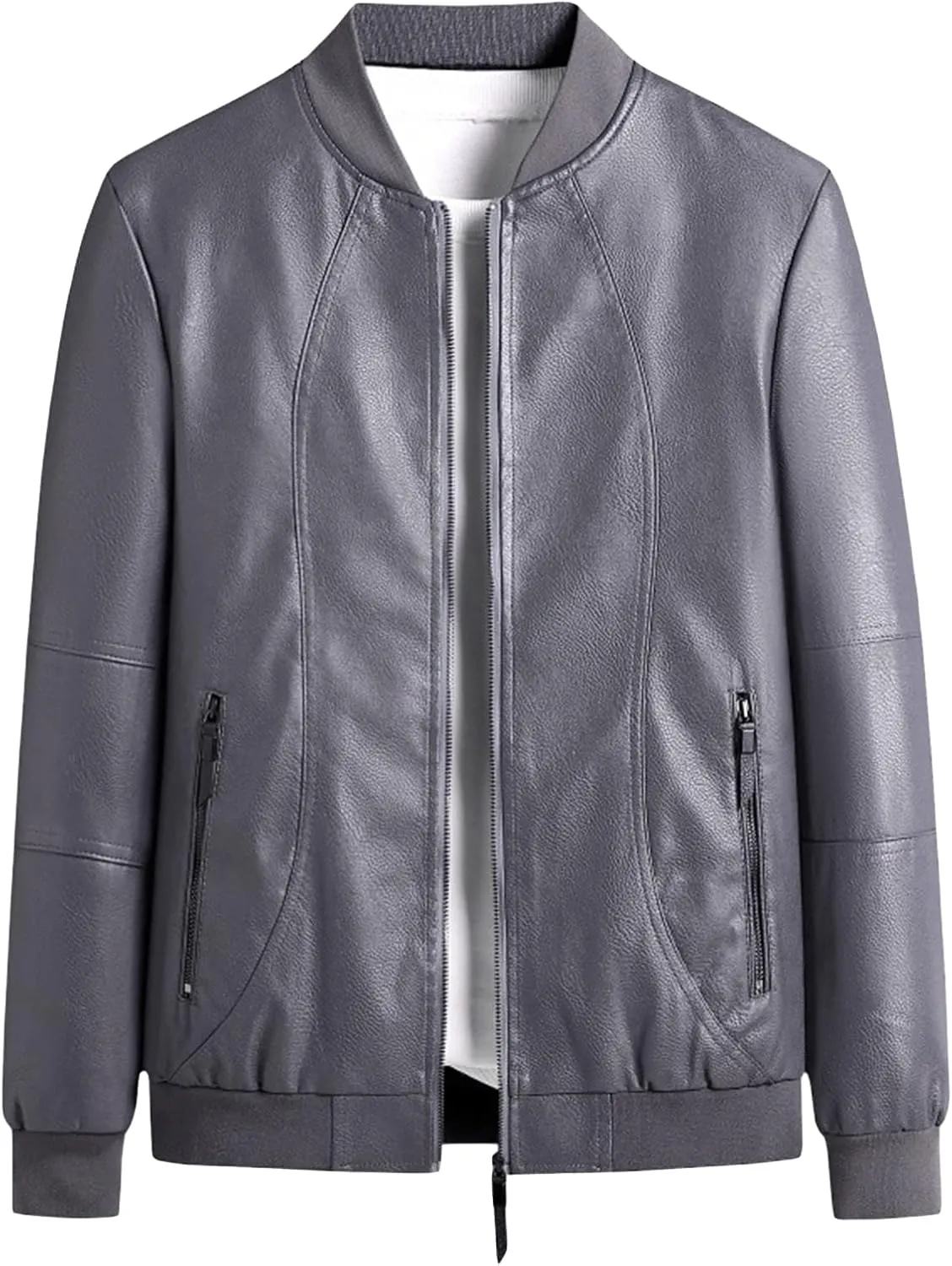 JEsilunmaMY Slim Fit Motorcycle Jacket for Men Spring Fall Zip Up Leather Bomber Jackets Lightweight Casual Biker Coats
