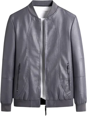 JEsilunmaMY Slim Fit Motorcycle Jacket for Men Spring Fall Zip Up Leather Bomber Jackets Lightweight Casual Biker Coats