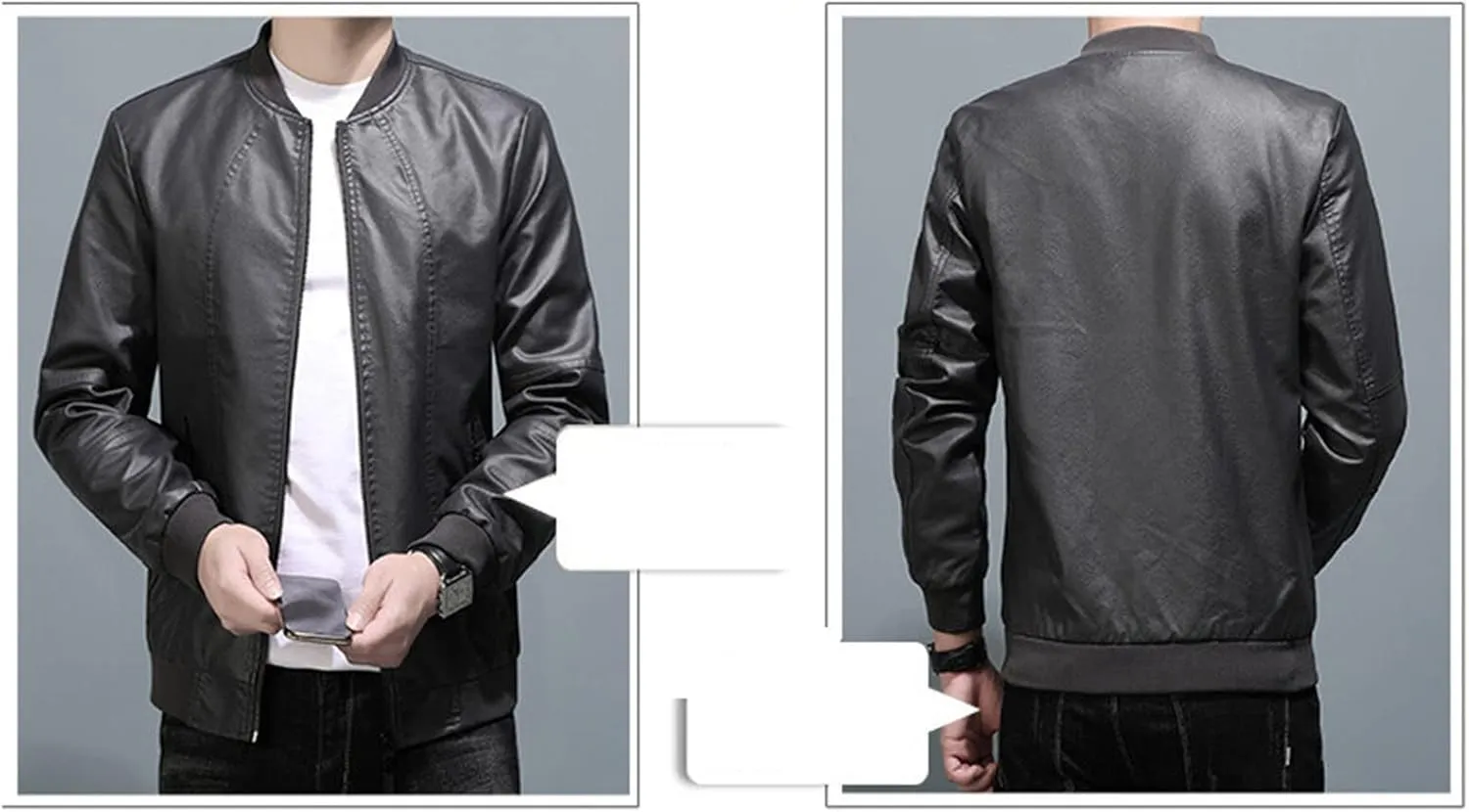 JEsilunmaMY Slim Fit Motorcycle Jacket for Men Spring Fall Zip Up Leather Bomber Jackets Lightweight Casual Biker Coats