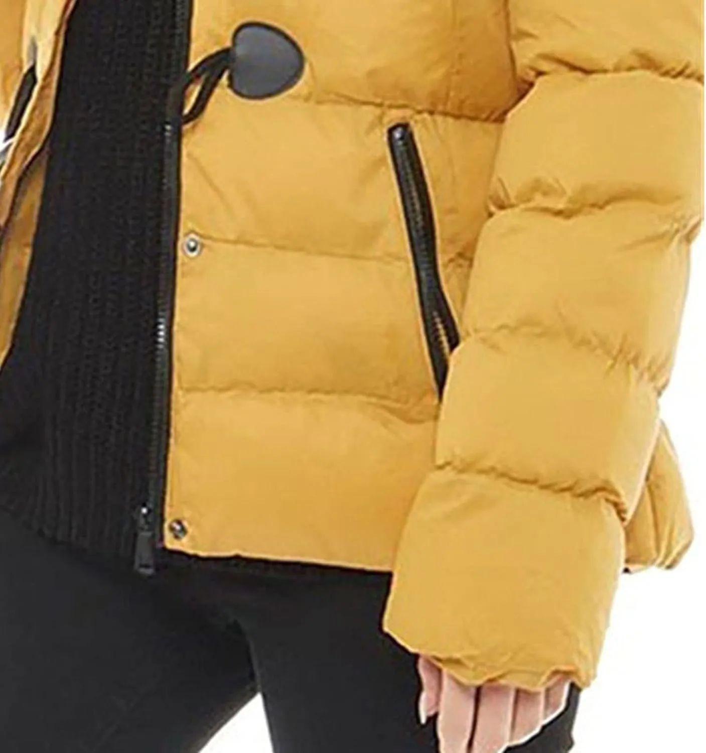 JEsilunmaMY Womens Winter Horn Button Parka Coat Slim Warm Thicken Puffer Jacket with Fur Hood Windproof Short Down Jacket