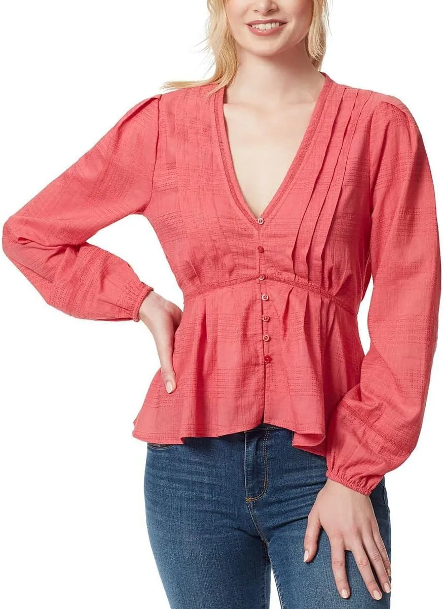 Jessica Simpson Women's Miranda Button Up Long Sleeve Blouse