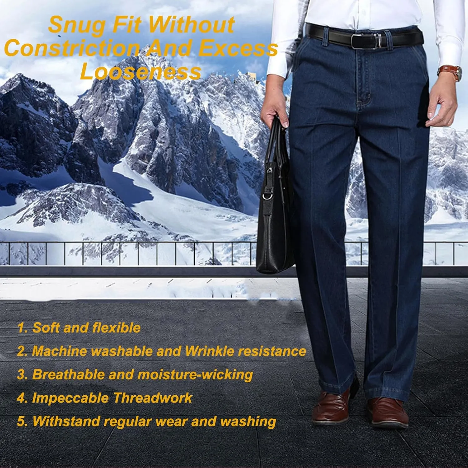 Jett Jeans for Older Men, JettJeans3-Men's Classic Straight Fit Stretch Jeans, Snug Fit & Move with Ease