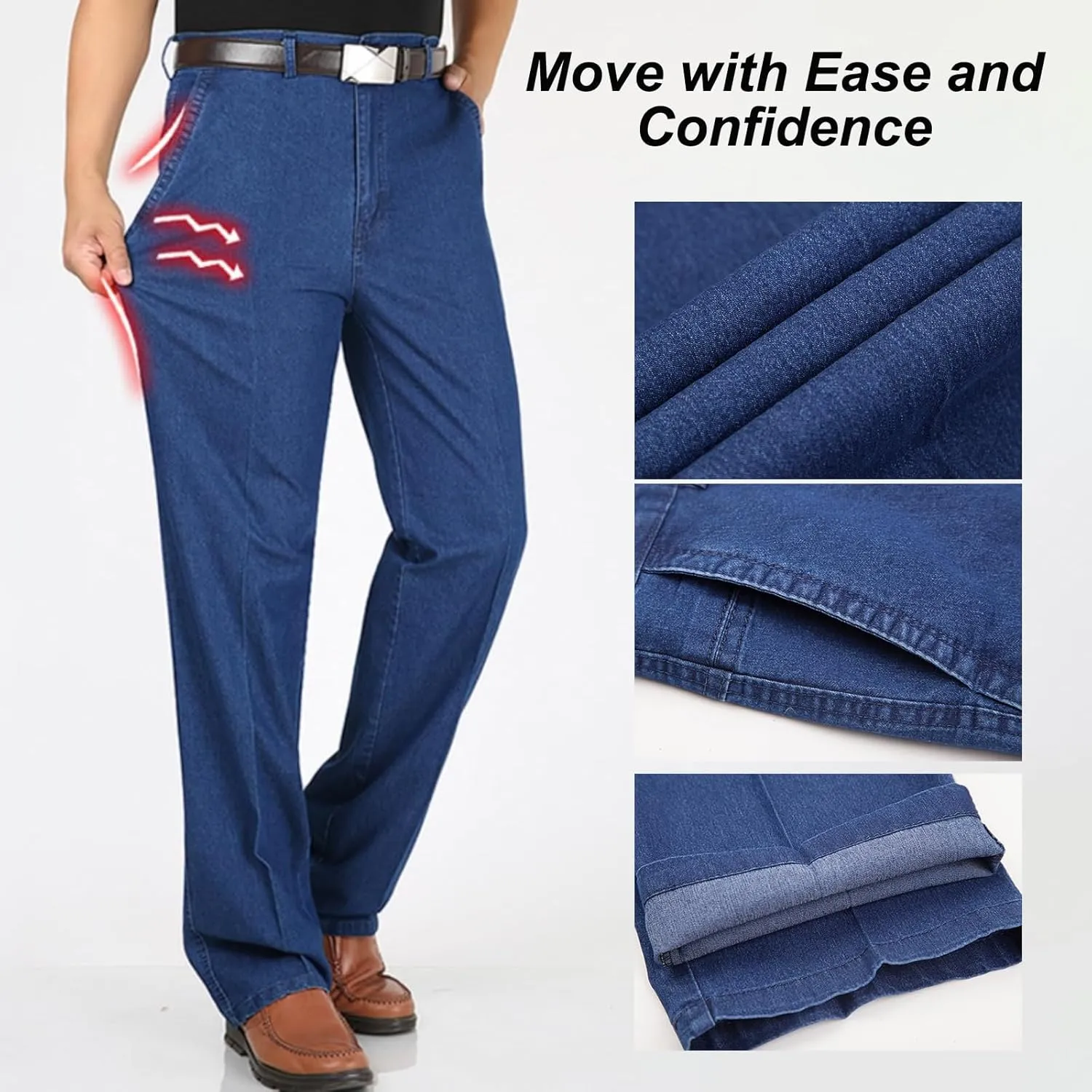 Jett Jeans for Older Men, JettJeans3-Men's Classic Straight Fit Stretch Jeans, Snug Fit & Move with Ease