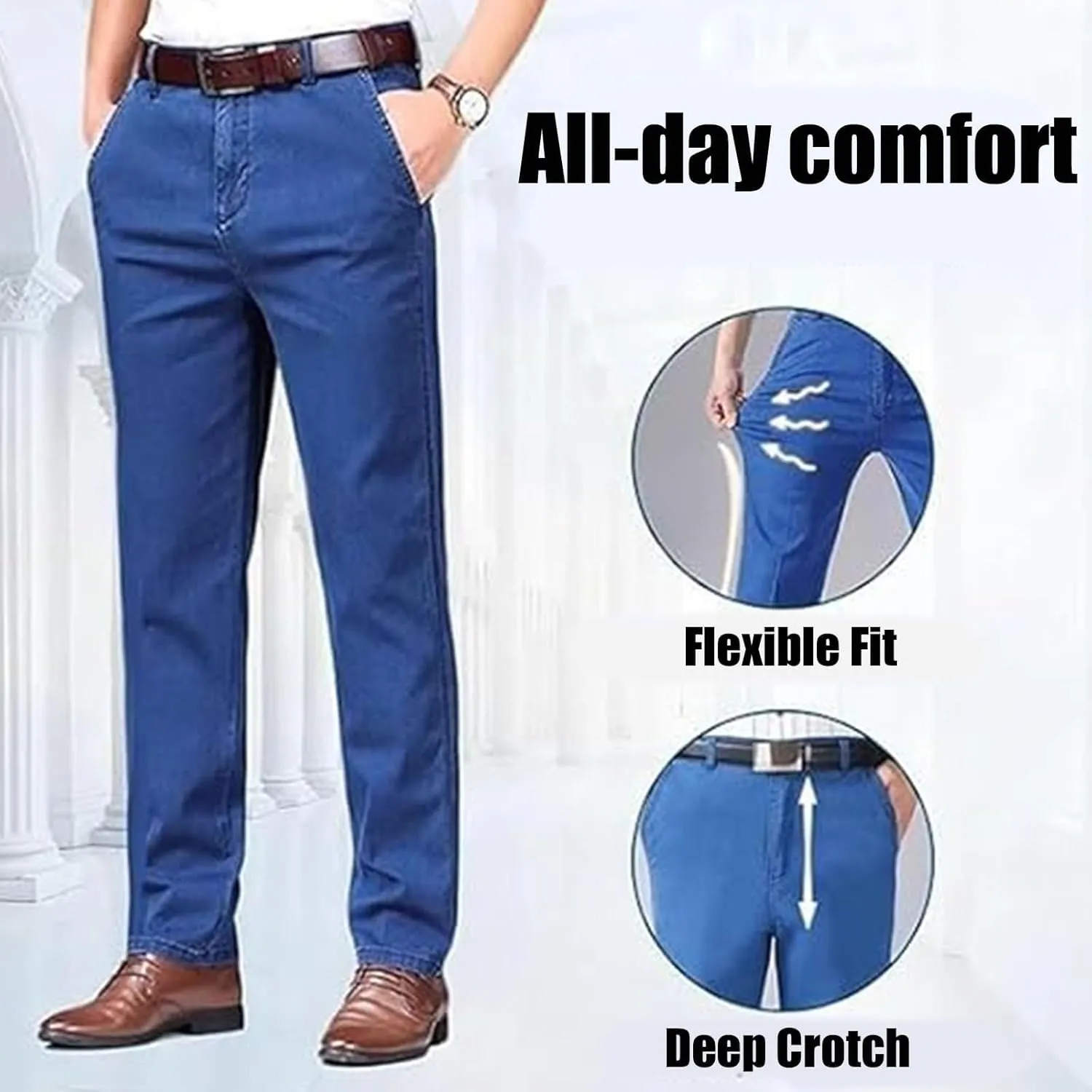 Jett Jeans for Older Men, Men's Classic Straight Fit Stretch Loose fit Jeans, with Zipper and Buttons, for Every Occasion