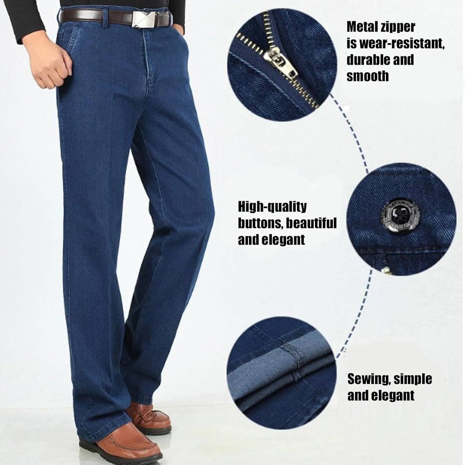 Jett Jeans for Older Men, Men's Classic Straight Fit Stretch Loose fit Jeans, with Zipper and Buttons, for Every Occasion