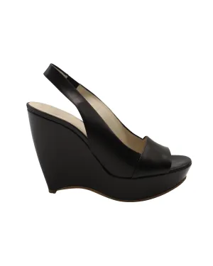 Pattern Play Jil Sander Slingback Peep Toe Wedge in Black Leather