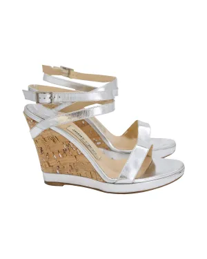 Jimmy Choo Strappy Wedge Heel Sandals in Silver Leather Trend Alert