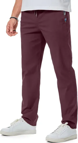 JMIERR Men's Casual Pants Cotton Twill Drawstring Elastic Waist Chino Pants with Pockets