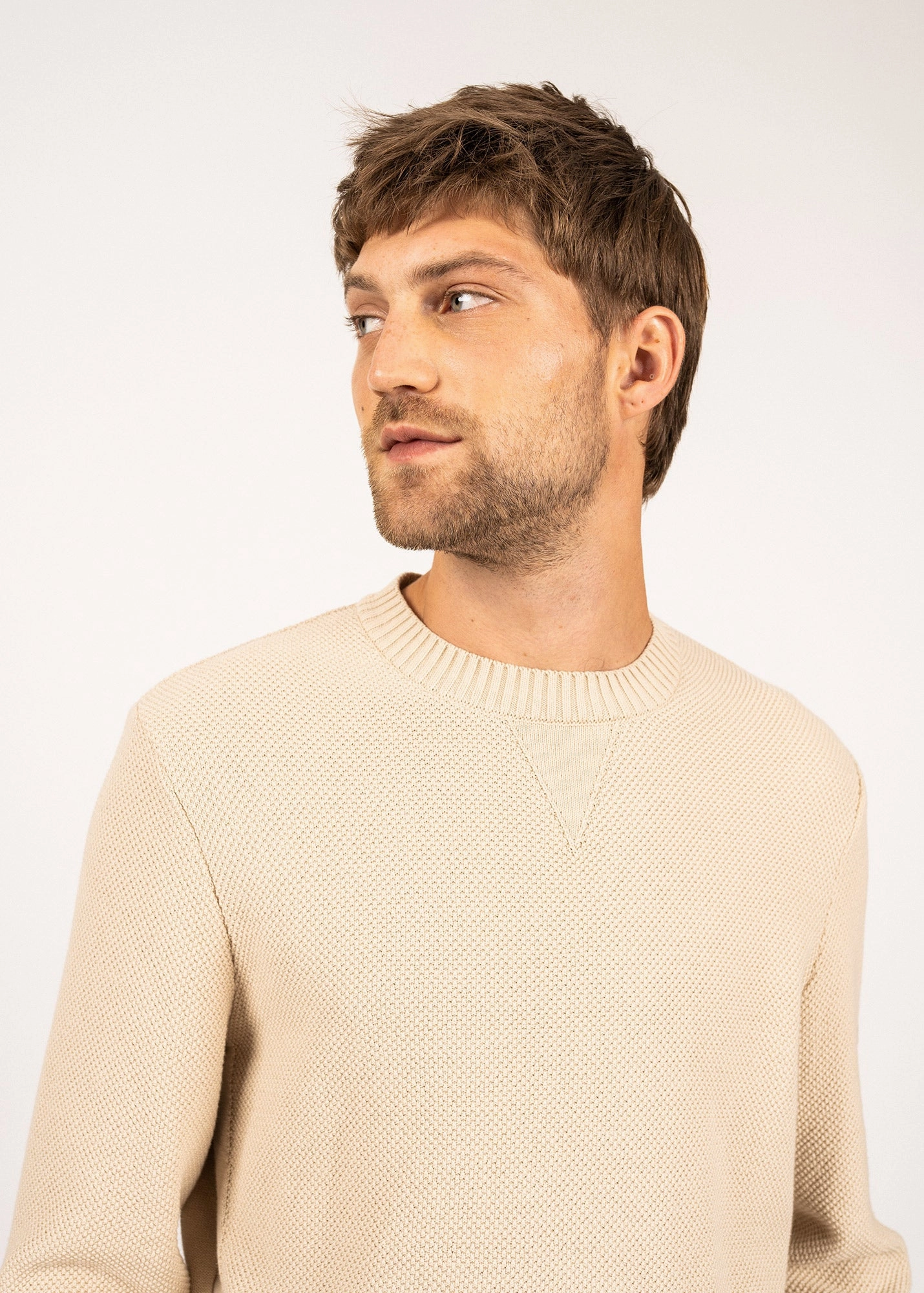 JOBOURG - Cotton Sweater in Moss Stitch for Men (OATMEAL) Snug & Stylish