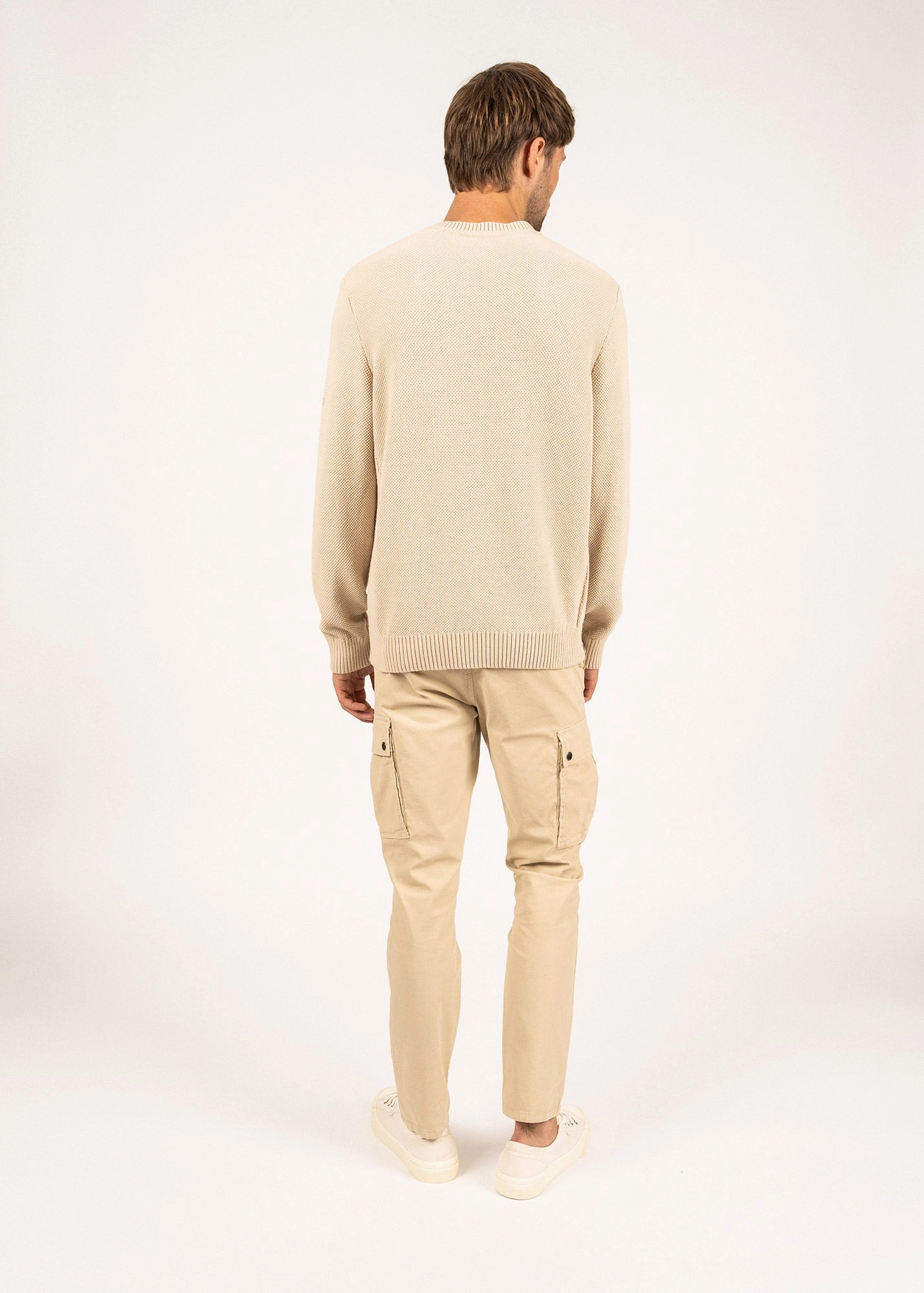 Comfortable Knitwear Lightweight Thermal JOBOURG - Cotton Sweater in Moss Stitch for Men (OATMEAL)
