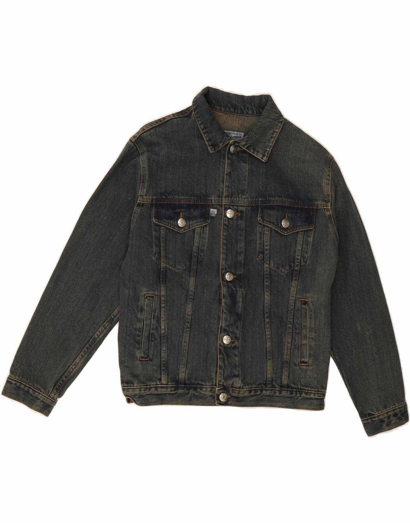 JOHN ROOSE Boys Denim Jacket 11-12 Years 2XL Navy Blue Cotton Reflective Trim Urban Detail
