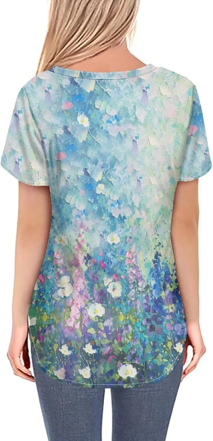 JooMeryer Women's Pink Flamingo T-Shirts V-Neck Short Sleeve Lightweight Summer Top Tee Shirt