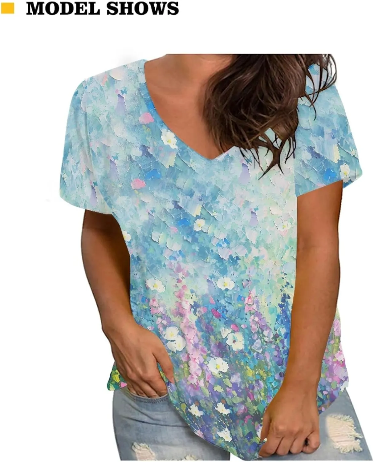 JooMeryer Women's Pink Flamingo T-Shirts V-Neck Short Sleeve Lightweight Summer Top Tee Shirt