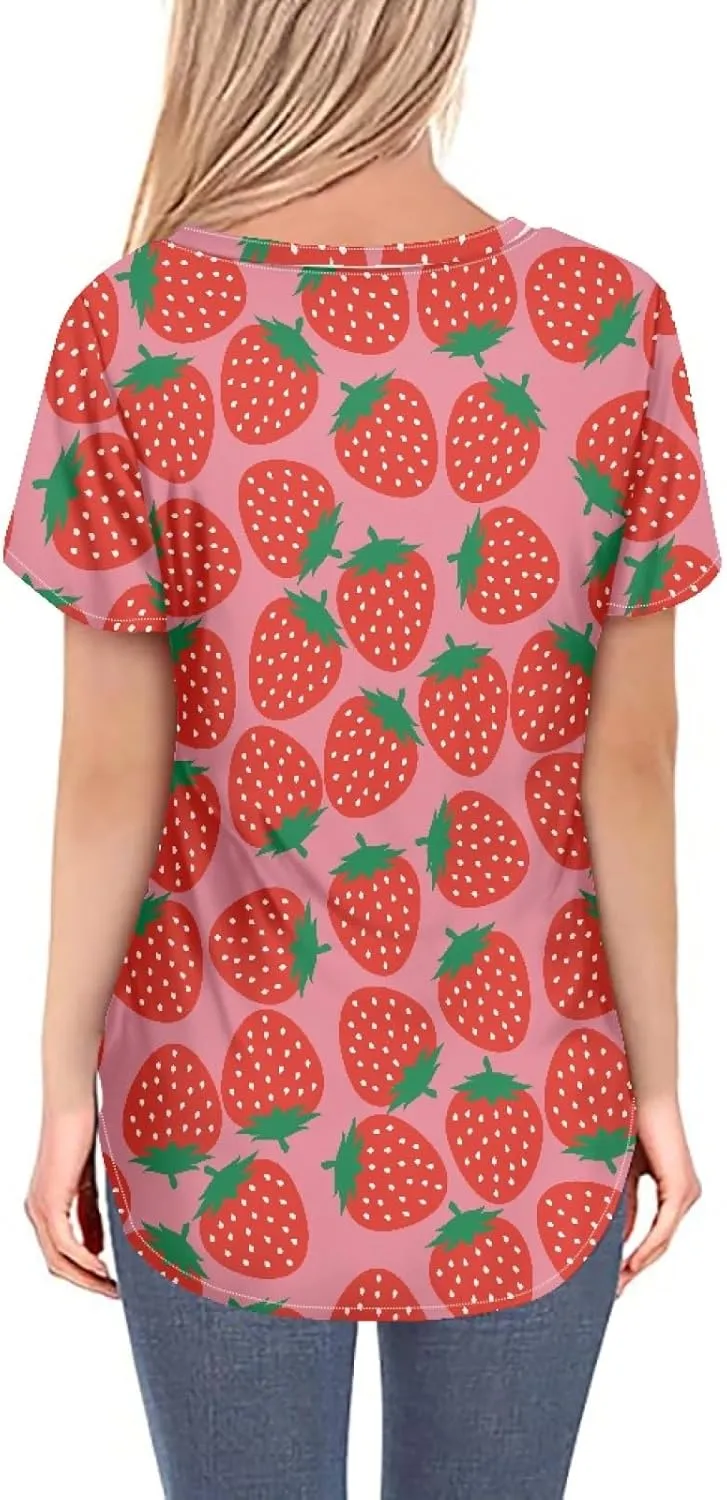 JooMeryer Women's Summer Short Sleeve Slim Fit T-Shirts 3D Printed V Neck Tight Blouse Tunic Shirts