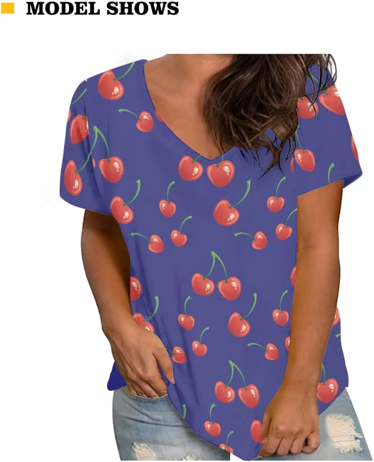 JooMeryer Women's Summer Short Sleeve Slim Fit T-Shirts 3D Printed V Neck Tight Blouse Tunic Shirts