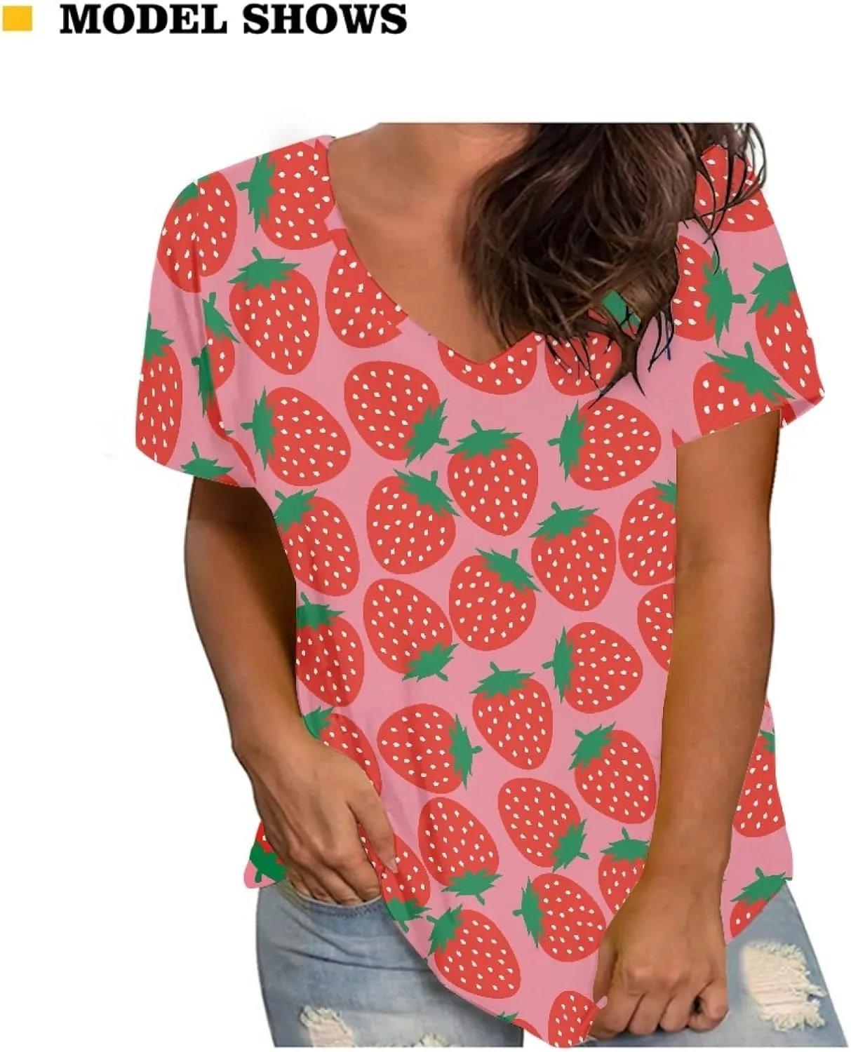 JooMeryer Women's Summer Short Sleeve Slim Fit T-Shirts 3D Printed V Neck Tight Blouse Tunic Shirts
