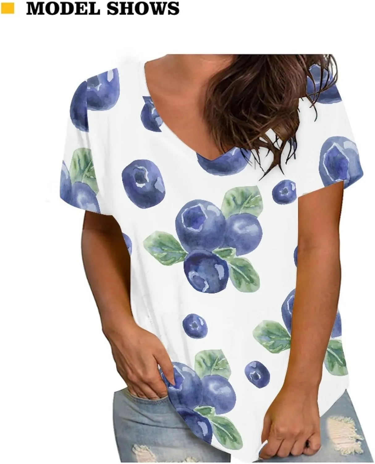 JooMeryer Women's Summer Short Sleeve Slim Fit T-Shirts 3D Printed V Neck Tight Blouse Tunic Shirts