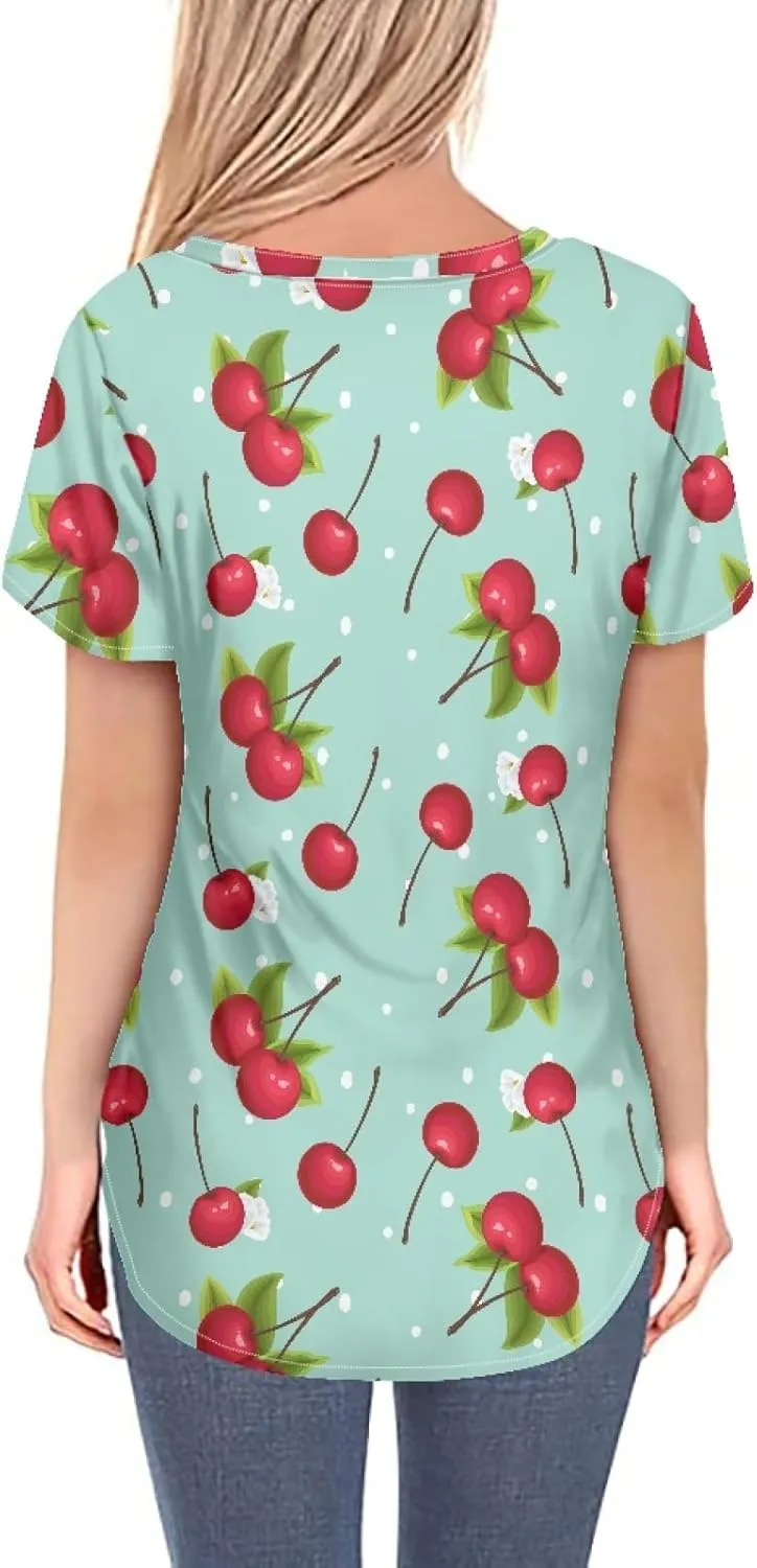 JooMeryer Women's Summer Short Sleeve Slim Fit T-Shirts 3D Printed V Neck Tight Blouse Tunic Shirts