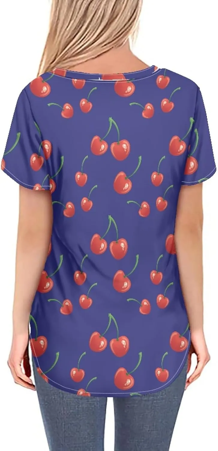 JooMeryer Women's Summer Short Sleeve Slim Fit T-Shirts 3D Printed V Neck Tight Blouse Tunic Shirts