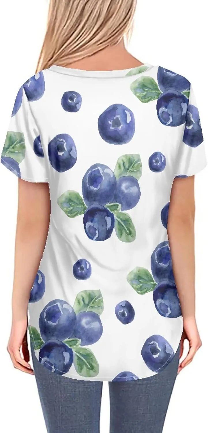 JooMeryer Women's Summer Short Sleeve Slim Fit T-Shirts 3D Printed V Neck Tight Blouse Tunic Shirts