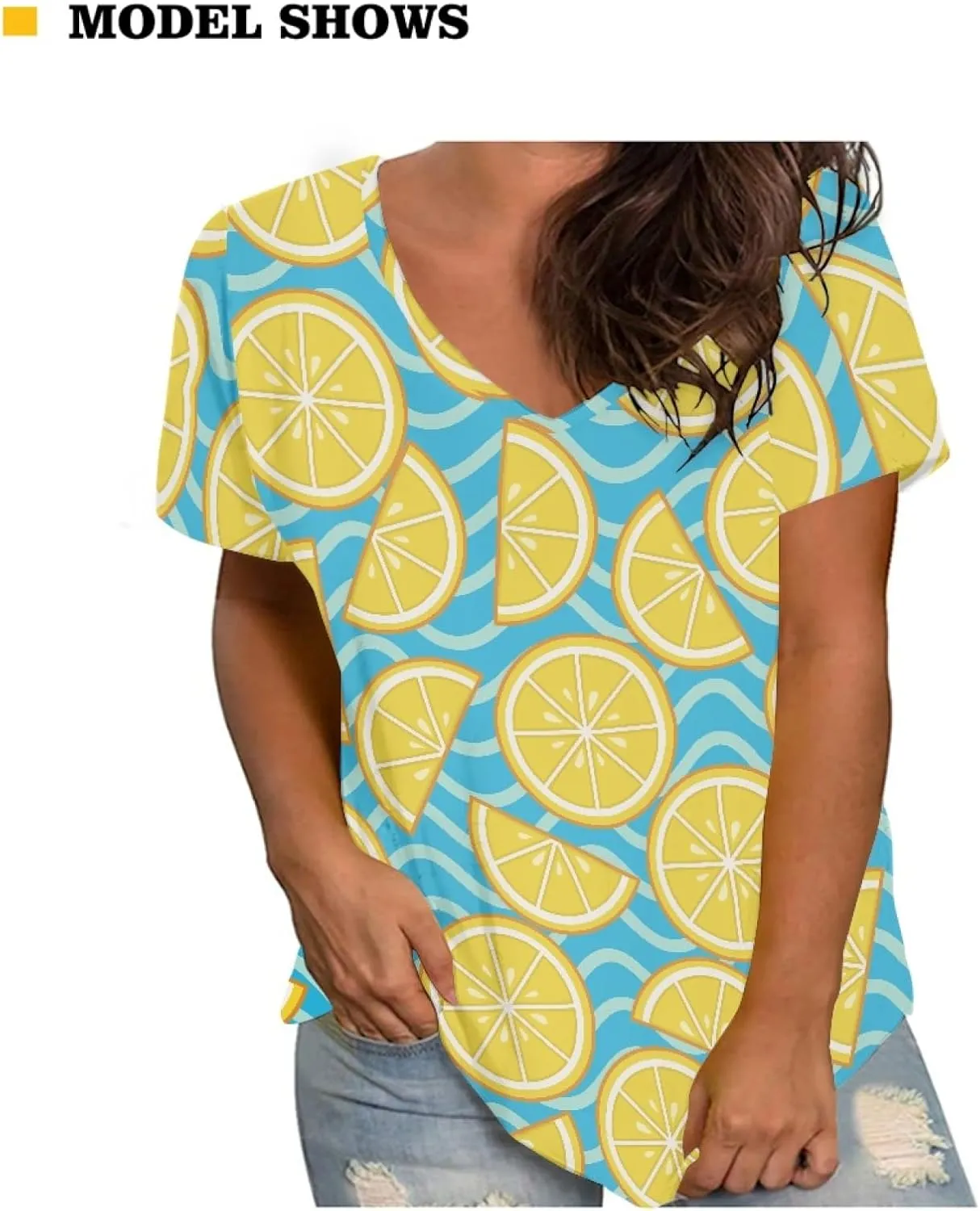 JooMeryer Women's Summer Short Sleeve Slim Fit T-Shirts 3D Printed V Neck Tight Blouse Tunic Shirts
